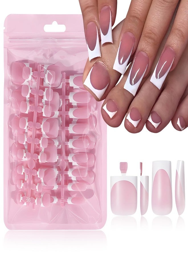 LuckForever 60pc White French Tip Press on Nails Medium & Square Fake Toenails Kit, Square Nails Press ons Toenails Women French Acrylic Toenail Medium Glue Nails Toenail Tips Toe Fake Nail with Tabs File - Image 1